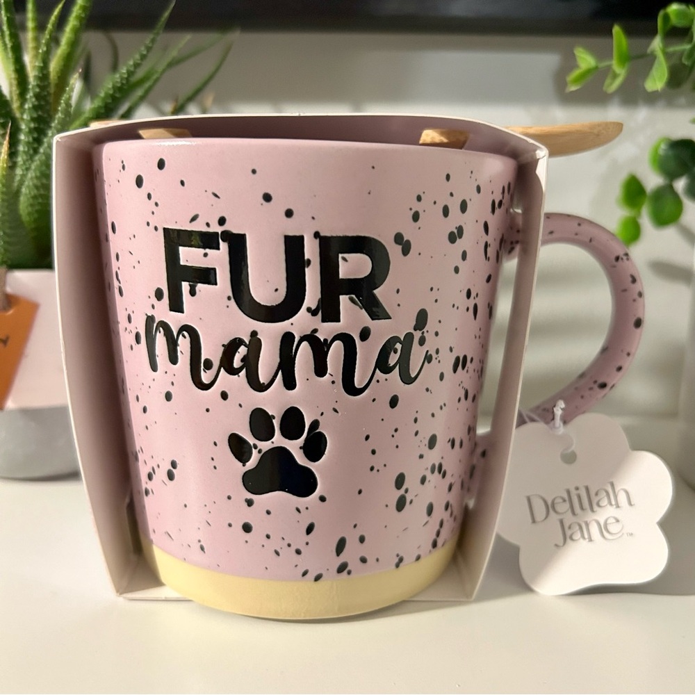 Pink 'Fur Mama' Mug with Paw Print